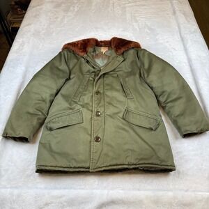 King O Wear Outerwear Men's Green Parka Fur Hood Winter Warm‎ Military Style